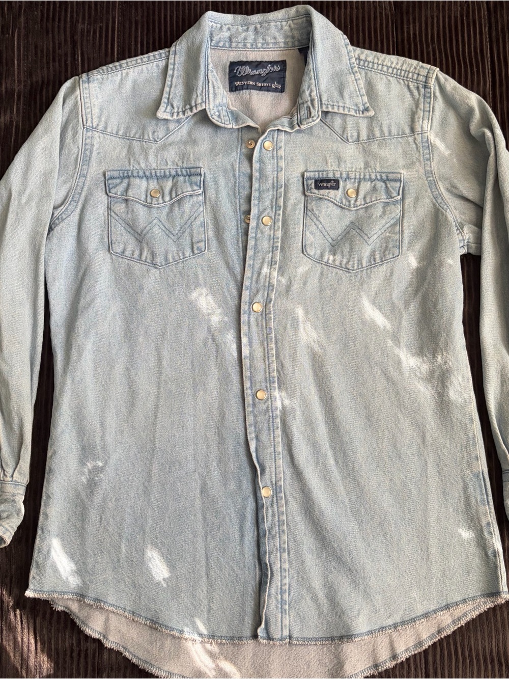 Wrangler Long Sleeve Western Rodeo Shirt Girls Pearl Snap Button Down Size 10-12